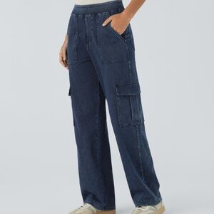 Halara Flex mid rise multiple pockets straight leg stretchy knit cargo jeans